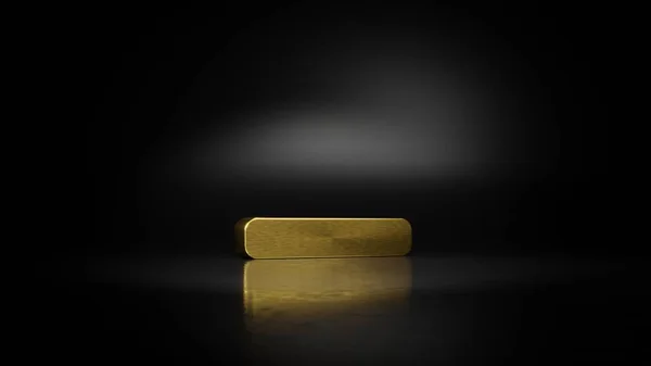 Gold metal symbol of minus 3D rendering with blurry reflection on floor with dark background — 스톡 사진