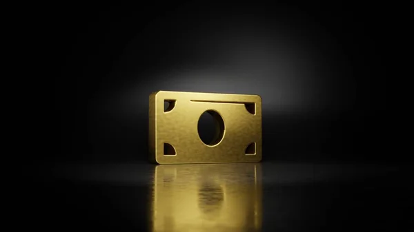 Metallo oro simbolo di denaro fattura rendering 3D con riflesso sfocato sul pavimento con sfondo scuro — Foto Stock