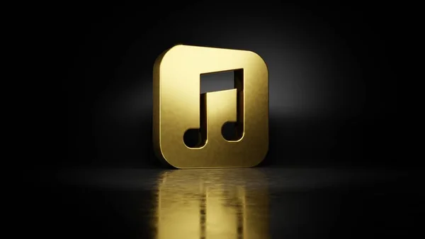 Gold metal symbol of music 3D rendering with blurry reflection on floor with dark background — 스톡 사진