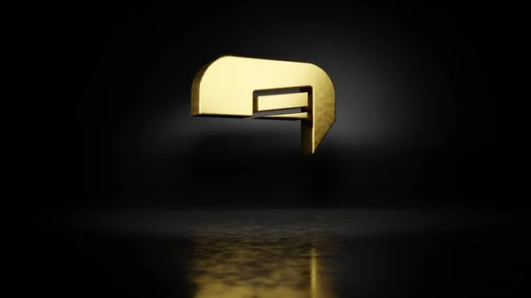 gold metal symbol of music player 3D rendering with blurry reflection on floor with dark background
