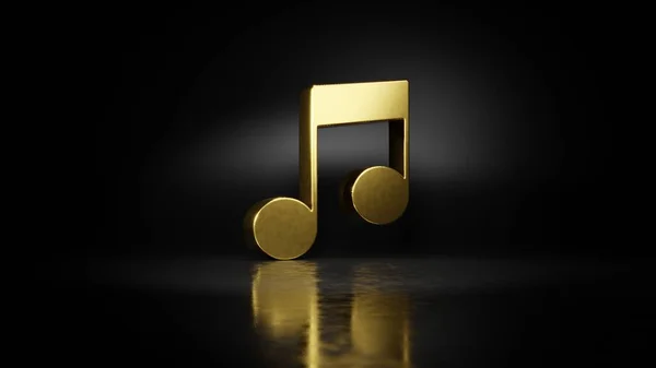 gold metal symbol of music player  3D rendering with blurry reflection on floor with dark background
