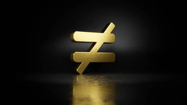 Símbolo de metal dourado de renderização 3D não igual com reflexão embaçada no chão com fundo escuro — Fotografia de Stock