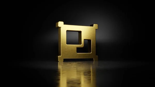 暗い背景を持つ床にぼやけた反射とオブジェクトグループ3Dレンダリングの金の金属シンボル — ストック写真