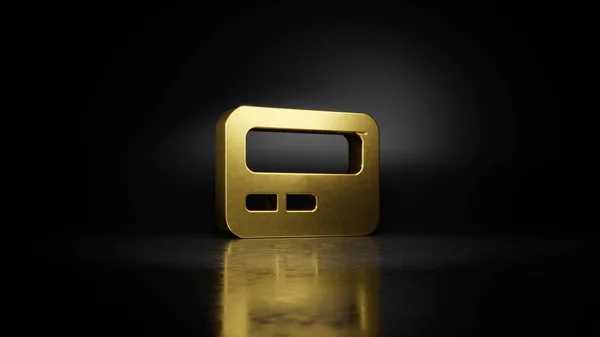 Gold metal symbol of pager 3D rendering with blurry reflection on floor with dark background — Stock Photo, Image