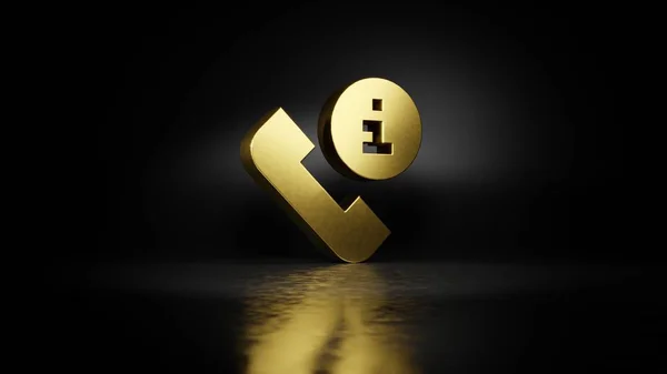 Gold metal symbol of phone call  3D rendering with blurry reflection on floor with dark background — Stock Photo, Image