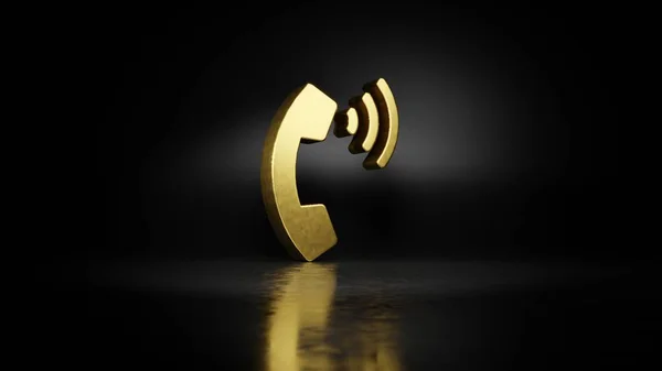 Gold Metall Symbol der Telefon-Lautstärke 3D-Rendering mit verschwommener Reflexion auf dem Boden mit dunklem Hintergrund — Stockfoto