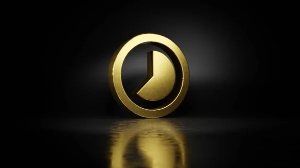Złoty metalowy symbol zdjęcia renderowania 3d z rozmytym odbiciem na podłodze z ciemnym tle — Zdjęcie stockowe