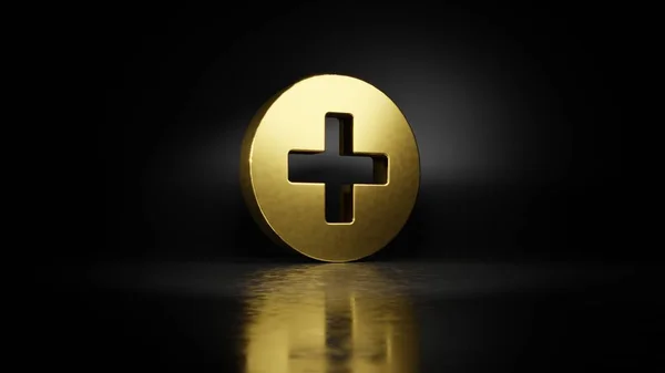 Metallo oro simbolo di più cerchio rendering 3D con riflesso sfocato sul pavimento con sfondo scuro — Foto Stock