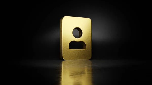 Zlatý kovový symbol portrétního 3D provedení s rozmazaným odrazem na podlaze s tmavým pozadím — Stock fotografie