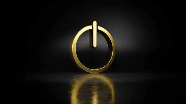 Złoty metalowy symbol mocy renderowania 3d z rozmytym odbiciem na podłodze z ciemnym tle — Zdjęcie stockowe