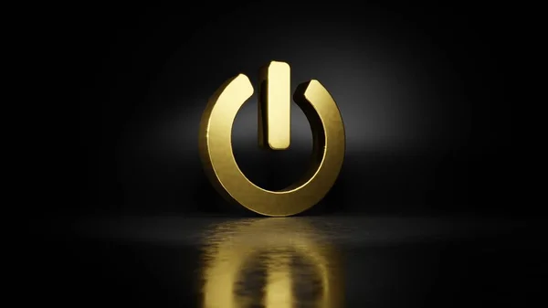 Gold metal symbol of power off 3D rendering with blurry reflection on floor with dark background — Stock Photo, Image