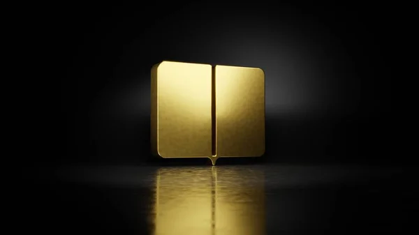 Gold metal symbol of reading 3D rendering with blurry reflection on floor with dark background — Stock Photo, Image