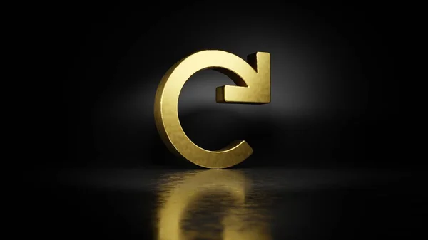 Gold metal symbol of redo 3D rendering with blurry reflection on floor with dark background — Stock Photo, Image