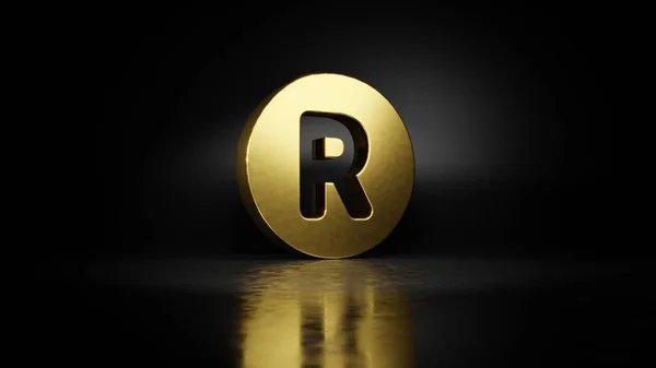 Gold metal symbol of registered 3D rendering with blurry reflection on floor with dark background — Stock Photo, Image