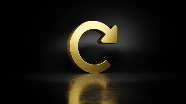 Símbolo de metal dorado de la representación 3D rehacer con reflejo borroso en el suelo con fondo oscuro — Foto de Stock