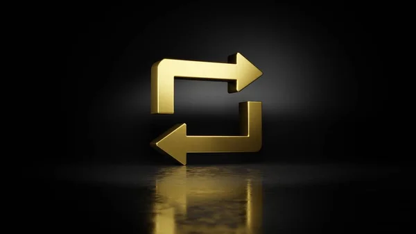 Zlatý kovový symbol opakování 3D vykreslování s rozmazaným odrazem na podlaze s tmavým pozadím — Stock fotografie