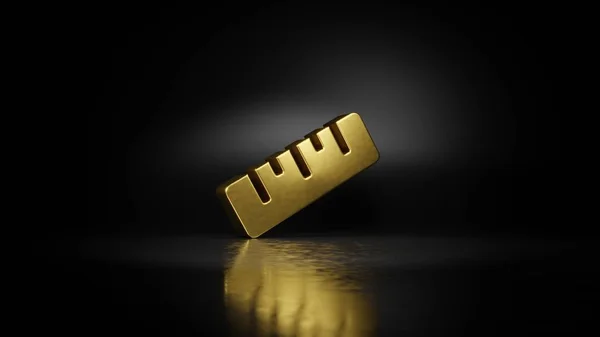 Gold Metall Symbol des Lineals 3D-Rendering mit verschwommener Reflexion auf dem Boden mit dunklem Hintergrund — Stockfoto