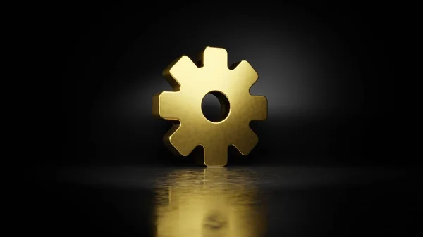 Χρυσό μεταλλικό σύμβολο των ρυθμίσεων 3d απόδοση με θολή αντανάκλαση στο πάτωμα με σκούρο φόντο — Φωτογραφία Αρχείου