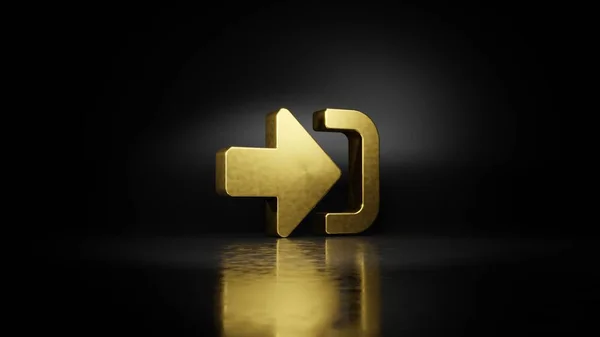 Símbolo de metal dourado de sinal em alt 3D renderização com reflexão embaçada no chão com fundo escuro — Fotografia de Stock