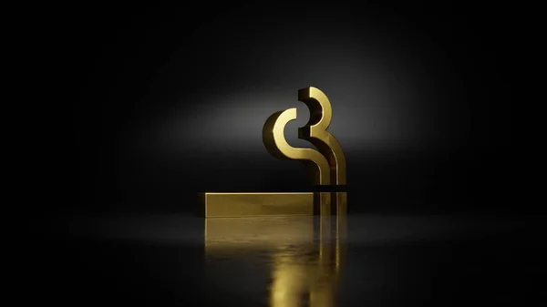 Gold metal symbol of smoking 3D rendering with blurry reflection on floor with dark background — Stock Photo, Image