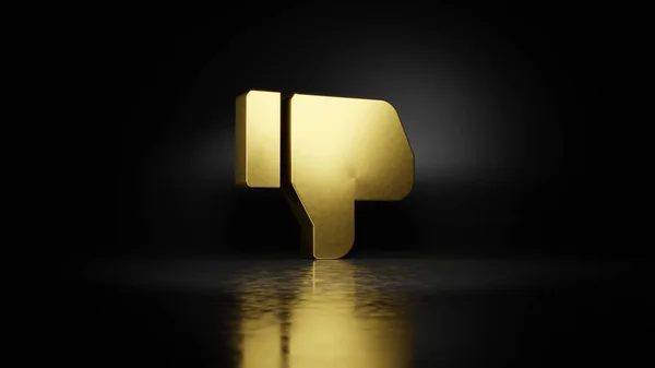Metallo oro simbolo di antipatia sociale rendering 3D con riflesso sfocato sul pavimento con sfondo scuro — Foto Stock