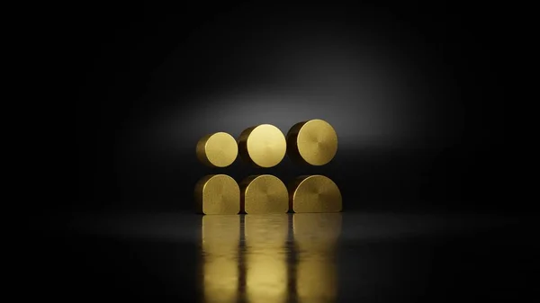 Sosyal Myspace 'in altın metal sembolü. Zeminde bulanık yansıması ve koyu arkaplanı olan 3D.