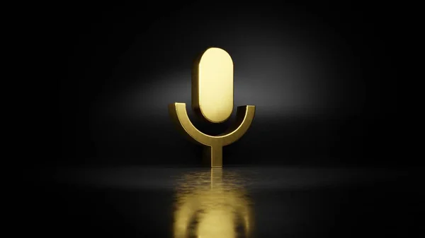 Gold metal symbol of sound  3D rendering with blurry reflection on floor with dark background — ストック写真