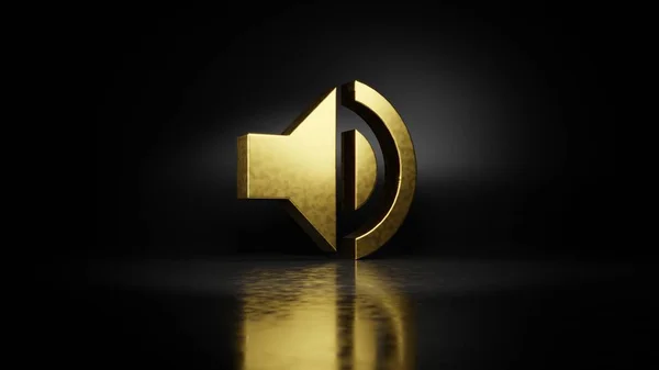 Gold metal symbol of sound  3D rendering with blurry reflection on floor with dark background — Stock Photo, Image