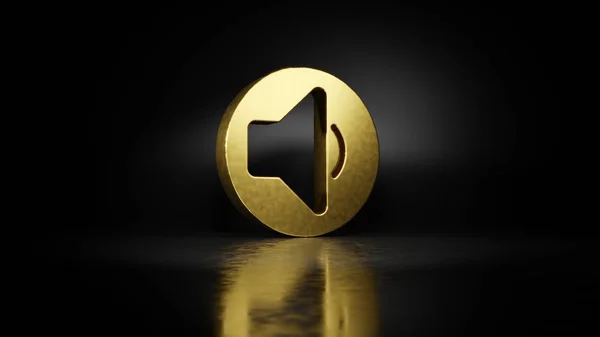 Gold Metall Symbol der Lautsprecher 3D-Wiedergabe mit verschwommener Reflexion auf dem Boden mit dunklem Hintergrund — Stockfoto