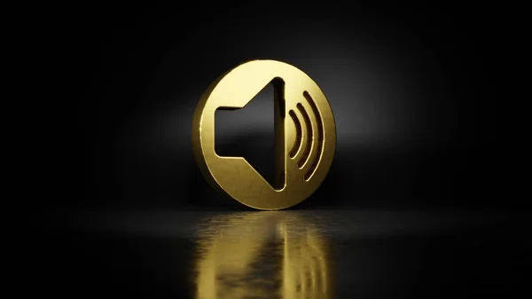 Guld metall symbol för högtalare 3d rendering med suddig reflektion på golvet med mörk bakgrund — Stockfoto