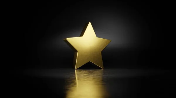 gold metal symbol of star  3D rendering with blurry reflection on floor with dark background