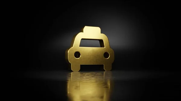 Gold metal symbol of taxi 3D rendering with blurry reflection on floor with dark background — Stock Photo, Image
