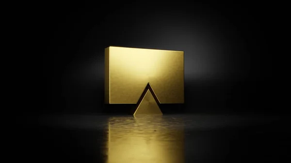 暗い背景を持つ床にぼやけた反射とテレビ09 3Dレンダリングの金の金属記号 — ストック写真