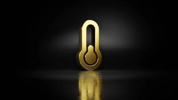 Gold Metall Symbol des Thermometers Viertel 3D-Rendering mit verschwommener Reflexion auf dem Boden mit dunklem Hintergrund — Stockfoto