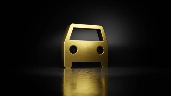 Gold metal symbol of transport 3D rendering with blurry reflection on floor with dark background — Stock Photo, Image