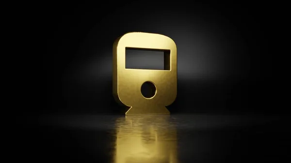 Gold metal symbol of transport  3D rendering with blurry reflection on floor with dark background — Stock Photo, Image