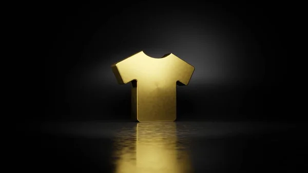 Tişörtün altın metal sembolü. Zeminde bulanık yansıması ve koyu arkaplanı var. — Stok fotoğraf