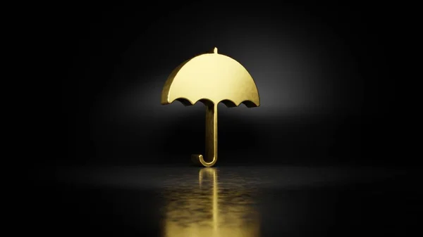 Gold Metall Symbol der Regenschirme 09 3D-Rendering mit verschwommener Reflexion auf dem Boden mit dunklem Hintergrund — Stockfoto
