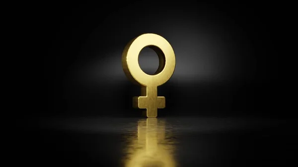 金星3D渲染的金金属符号，在深色背景的地板上模糊反射 — 图库照片