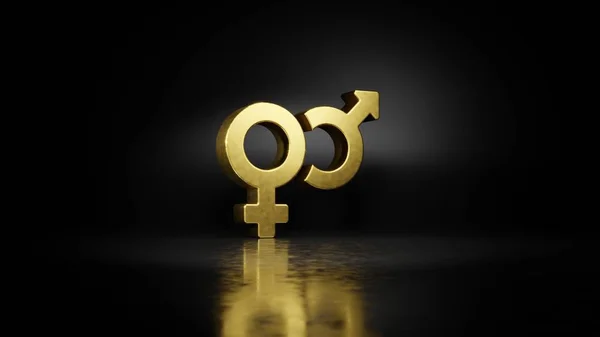 Золотий металевий символ 3D рендерингу Венери з розмитим відображенням на підлозі з темним фоном — стокове фото