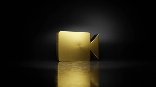 Guld metall symbol för video 3D-rendering med suddig reflektion på golvet med mörk bakgrund — Stockfoto