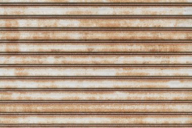 Düz çizgi deseni, parlak yüzeyi ve eski durumu olan gri demir kapı çekilebilir.