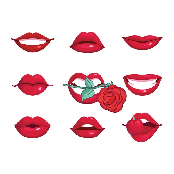 女性の唇のアイコン セット — ストックベクタ