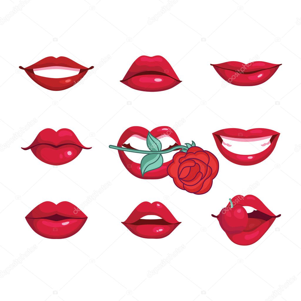 Woman lips icons, set