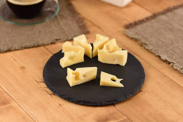 Cheese Slate Plate Wooden Table — Stock Photo, Image