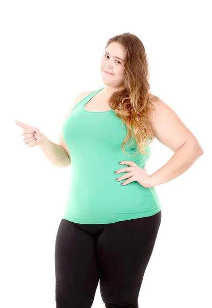 Overweight girl with measure — Stock Photo, Image