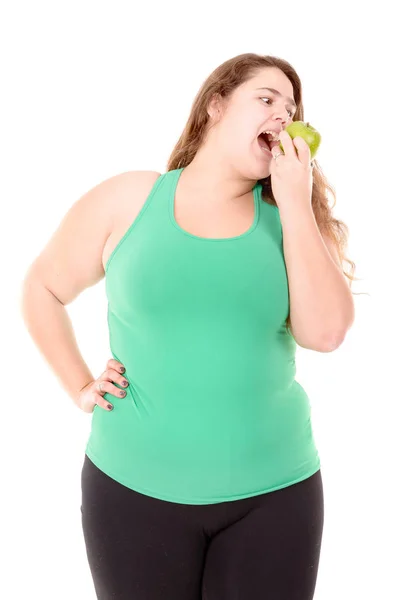 Obézní dívka s jídlem — Stock fotografie