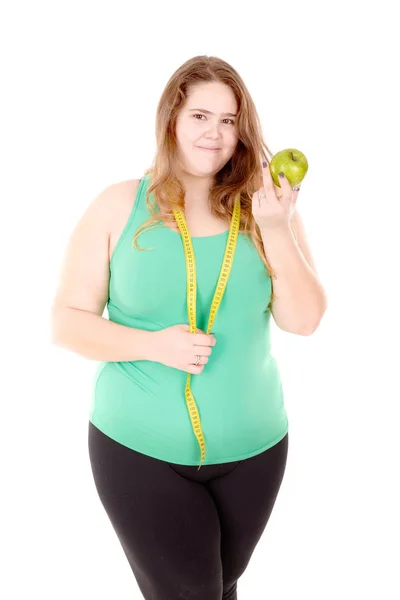 Sovrappeso ragazza con il cibo — Foto Stock