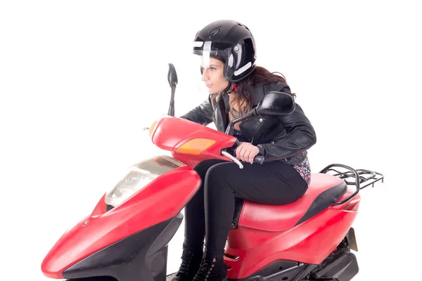 Mujer joven con motocicleta — Foto de Stock