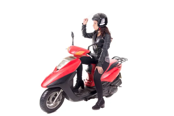 Giovane donna con moto — Foto Stock